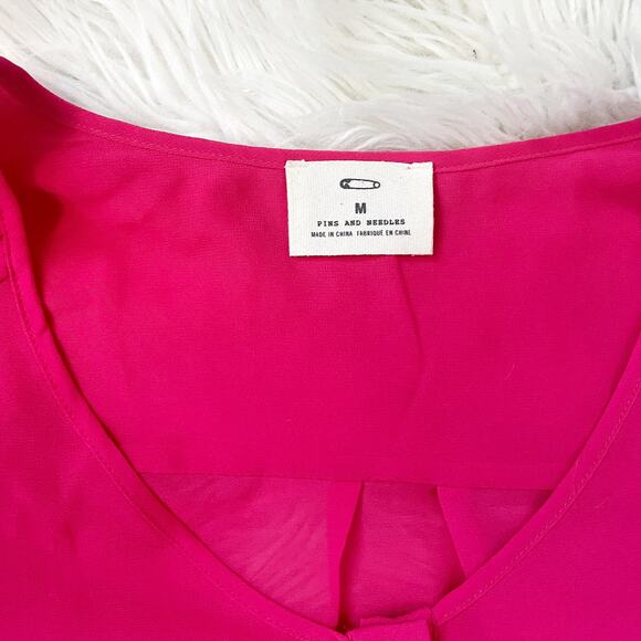 Pins & Needles UO Pink Sheer Button Down High Low Blouse Women's Size Medium - Picture 7 of 7